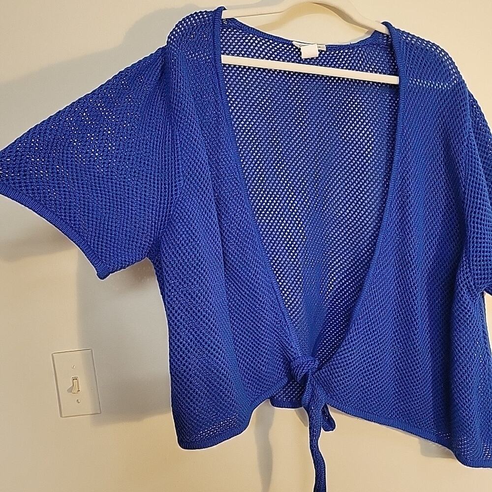 Crochet Cardigan 2XL Lattice Netting Short Sleeve Tie Front Rave Festival Punk